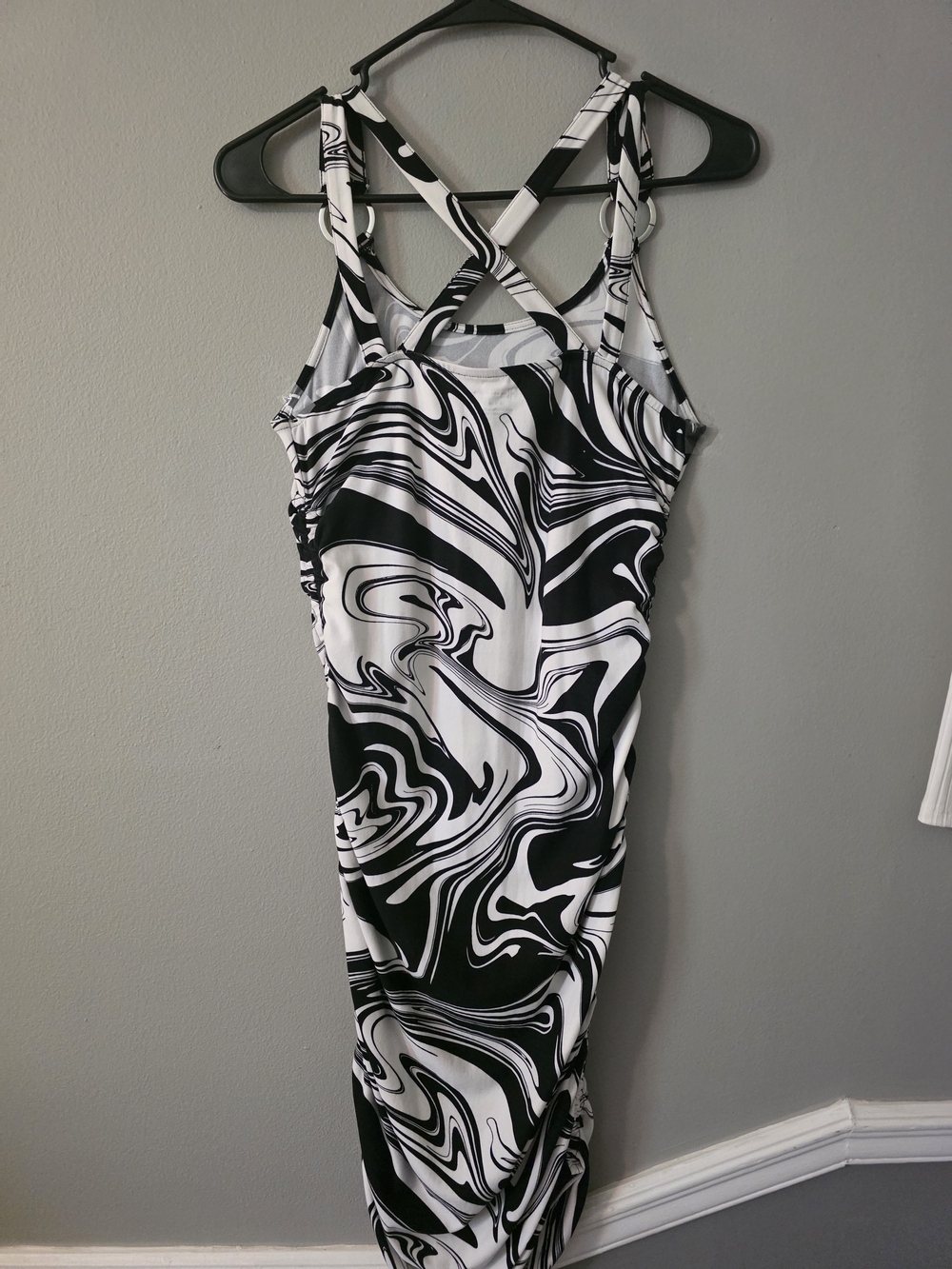 No Boundaries Black & White Swirl Midi Dress with Crossback Straps
